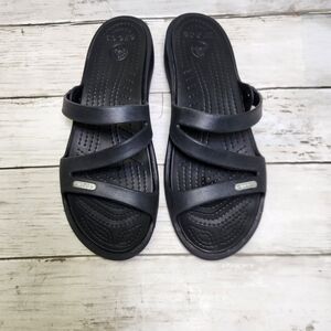 CROCS Women's Black Double-Strap Slide Sandals